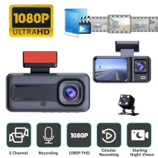 Full HD 1080P Car Front Windshield DVR Camera 3 Lens Dash Cam with Infrared Night Vision Parking Reverse Assistance
