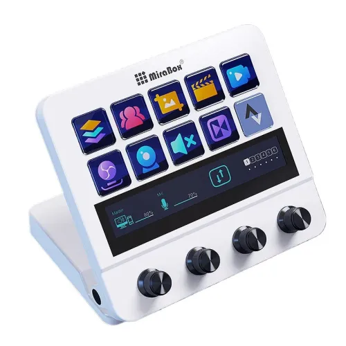 MiraBox MBox N4 Stream Deck with 10 LCD Buttons and 4 Rotary Knobs Live Streaming Controller Touch Screen Customizable Macros Mini Keypad Custom Stream Dock