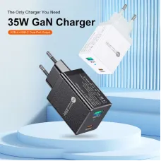[GaN Tech] BK312 35W 2-Port USB PD Charger USB-A+USB-C PD QC3.0 PPS Fast Charging Wall Charger Adapter EU Plug for iPhone 15 14 13 for Xiaomi 14pro for Huawei Mate60 Pro for Samsung Galaxy S24