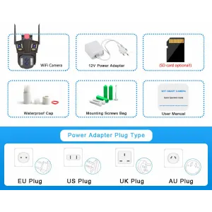 US Plug 12V Power Adapter for 8K HD 16MP 10X Zoom WiFi IP Camera