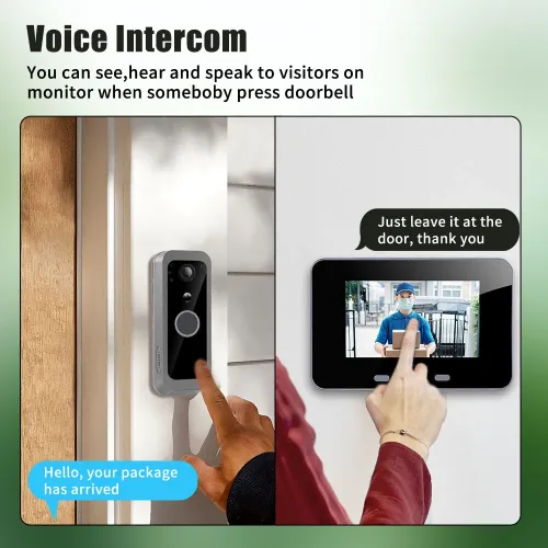 SY-30 Wireless Video Doorbell Intercom System 4 Inch Screen with 5000mAh Battery Night Vision PIR Motion Sensor