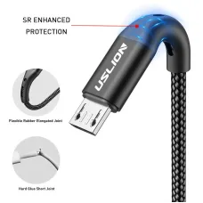 USLION 3A USB-A to Micro USB Cable QC2.0 QC3.0 Fast Charging Data Transmission Nylon Weaving Core Line 0.5M/1M/2M Long for Oneplus 7 Huawei P30 MI9 S10 S10+