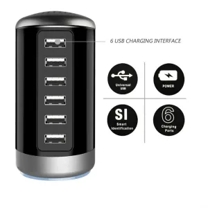 6A 6-Port USB Charger 6USB-A Fast Charging Desktop Veritical Charging Station EU Plug US Plug for iPhone 15/14/13pro Max for Huawei Pura 70 Ultra for Xiaomi Civi4 Pro for Samsung Galaxy S24