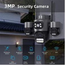 Guudgo 3MP 5X Zoom Triple Lens Security Camera Outdoor Wireless 360 View WiFi Cloud Storage AI Human Detection Night Vision Siren Alarm IP66 Weatherproof Outdoors Surveillance Camera