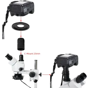 HAYEAR Biological Microscope Adapter T2 Mount Aluminum C Mount 25mm Eyepiece Port for Canon Nikon DSLR Camera Photography Accessory High Compatibility Easy Installation