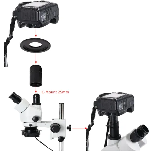 HAYEAR Biological Microscope Adapter T2 Mount Aluminum C Mount 25mm Eyepiece Port for Canon Nikon DSLR Camera Photography Accessory High Compatibility Easy Installation