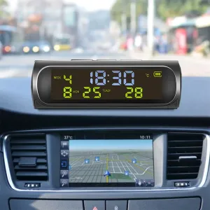 Solar Powered Car Digital Clock with LED Display High Temperature Resistant Shell Built-in Time Date and Temperature Monitor Dashboard Clock Accessories