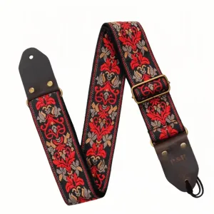 Embroidered Soft Vintage Flower Adjustable Creative Cotton Leather Guitar Strap