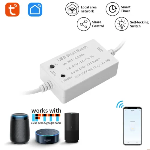 Tuya USB Smart WiFi Switch Controller Universal Breakers Timing Function Smart Life for USB Appliances Voice Control with Alexa Google Home