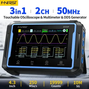 FNIRSI 2C53P Touch Screen 3in1 2CH 50MHz Oscilloscope 250Ms/S Signal Generator Portable Digital Oscilloscope Multimeter 19999 Counts