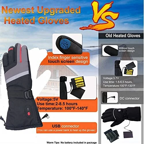 3-mode Adjustable Temperature Electric Heated Gloves Winter Thermal Heating Gloves with Adjustable Elastic Wrist Strap Heat Insulated Heated Cotton Gloves for Winter Sports Outdoors Climbing Hiking Cycling