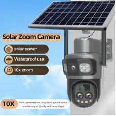 Guudgo Tri-lens Solar Camera 10X Optical Zoom WIFI 4G Wireless PTZ Color Night Vision AI Human Detection Solar Powered Waterproof Outdoor Security Camera