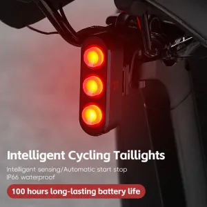 WESBIKING High Visibility Smart Bike Taillight 100h Long Lasting Power LEIP66 Waterproof Warning USB Charging Brake Rear Light for Road Mountain Night Riding