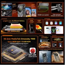 Blackview OSCAL TANK 1 5G AI Dual Display 36GB 256GB/48GB 512GB 20000mAh 55W Fast Charge Dual LED Flashlights 6.78 inch 120Hz 2.4K 64MP Camera Android 15 NFC Dimensity 7050 IP68 IP69K Waterproof Rugged Smartphone