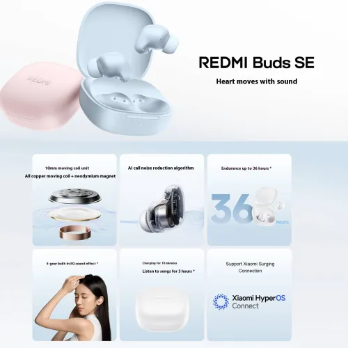 Xiaomi Redmi Buds SE TWS Earbuds bluetooth V5.4 Earphone 10mm Drivers AI Call Noise Cancelling 36H Playback 5 EQ Modes Touch Control In-ear Sports Headphone with Mic