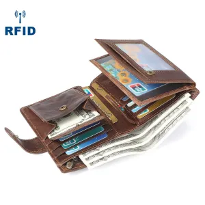 Ekphero Retro Genuine Leather RFID Men's Wallet Business Casual Money Clip Multiple Card Slots Holder Coin Purse