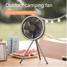 3 in 1 Multifunctional 10000mAh USB Rechargeable Camping Fan with LED Light High Capacity Silent Motor Long Battery Life Aluminum Tripod Desk Ceiling Fan Power Bank Function