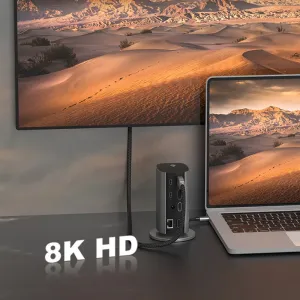 WL-DS1604 16-in-1 Type-C Vertical Docking Station with USB2.0*2 / USB3.1*2 / PD100W / Type-C*3 / 1000M LAN / 1080P VGA / 4K60HZ HD*2 / 8K30HzDP / 3.5mm Audio / SD&TF3.0 / Power Supply Desktop Multiports Splitter Adapter for Laptop TV Computer