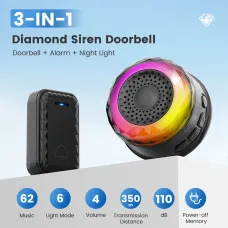 Smart Alarm Doorbell 110dB 350m Wireless Range 6 LED Lighting Modes 62 Ringtones IP44 Waterproof Night Light Doorbell