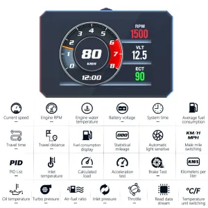 WEIYING P16 OBD2 HUD Head Up Display Digital Car Meter TFT LCD Multi Color Screen Speedometer ECT Water Oil Temperature Car Speed Gauge