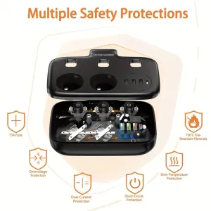 2500W 10A EU Plug Power Strip with 2AC+3USB-A+USB-C Fast Charger Multitap Electrical Wall Socket Extension Cord with On/Off Switch