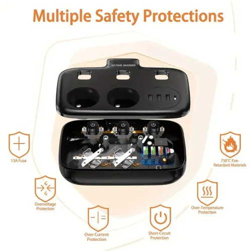 2500W 10A EU Plug Power Strip with 2AC+3USB-A+USB-C Fast Charger Multitap Electrical Wall Socket Extension Cord with On/Off Switch