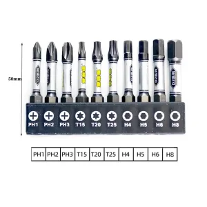 1/4 Screwdriver Bit Set 11pcs Magnetic Drill Bits Hex Shank Impact Driver Torx Cross Hex Plum Blossom Head White Grey