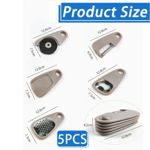 IPRee 5-in-1 Multifunction Kitchen Tool Set | Garlic Crusher/Peeler/Bottle Opener/Cheese Grater/Cookie Cutter Portable Kitchen Gadgets