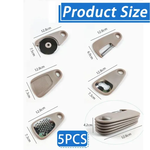 IPRee 5-in-1 Multifunction Kitchen Tool Set | Garlic Crusher/Peeler/Bottle Opener/Cheese Grater/Cookie Cutter Portable Kitchen Gadgets