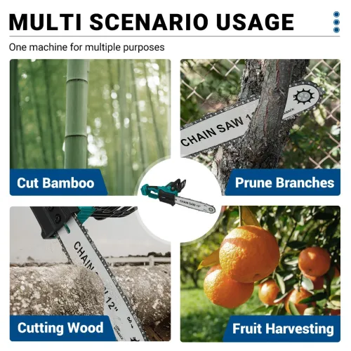 Drillpro 12 Inch Brushless Electric Chainsaw Cordless High Power 4000-5999W Speed 6800rpm Wood Cutter Ideal for Home DIY Woodwork Landscaping Garden Tools