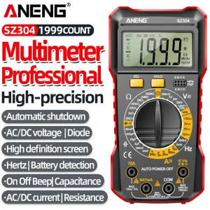 ANENG SZ304 Digital Multimeter, ABS Body, Accurate Measurement of Voltage Current Resistance Capacitance Frequency with Diode Data Retention & Automatic Shutdown Essential Tool for Electrical Testing and Troubleshooting