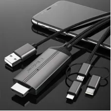 MiraScreen 3-in-1 USB to HDTV Cable 1080P HD Video Conversion Cable Same Screen Cable TV Computer 2 Meters Screen Projection Cable