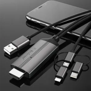 MiraScreen 3-in-1 USB to HDTV Cable 1080P HD Video Conversion Cable Same Screen Cable TV Computer 2 Meters Screen Projection Cable