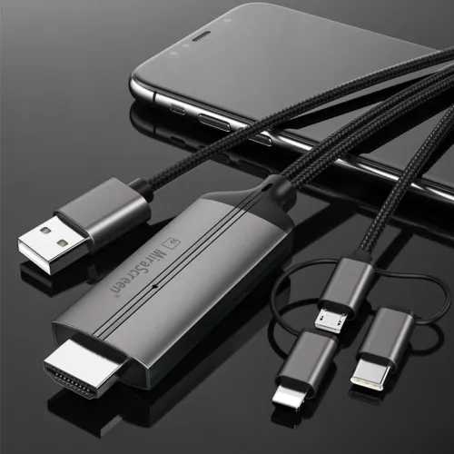 MiraScreen 3-in-1 USB to HDTV Cable 1080P HD Video Conversion Cable Same Screen Cable TV Computer 2 Meters Screen Projection Cable