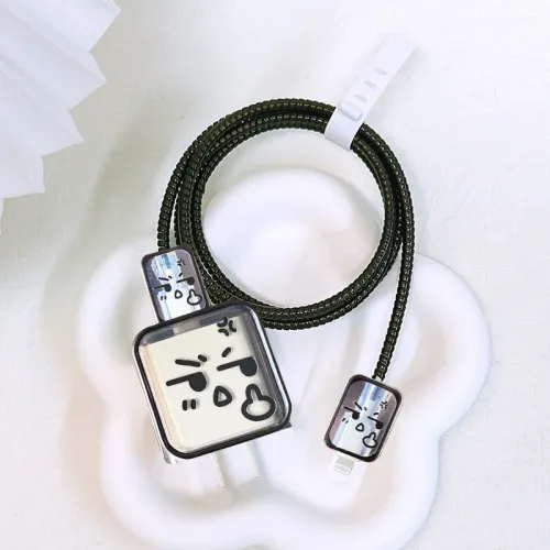 Fracture-resistance Charger Protector Case for iPhone 15 14 13 12 Pro Max Charger Shell USB Cable Cover Charging Data Cord Winder Wrap