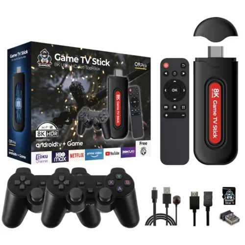 64G GAMESTREAM Q9Pro Android TV Game Stick with Dual Wireless Gamepads Amlogic S905Y2 36000+ Games Built-in Chromecasts Support WiFi-6 2-in-1 TV Game Player Console Set