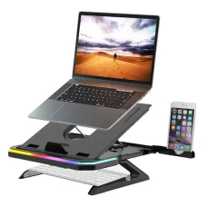 9001-RGB-BK Double-layer RGB Laptop Holder Heat Dissipation Lifting Stand 9-level Lifting Adjustable Foldable Vertical Elevating Aluminum Alloy Base