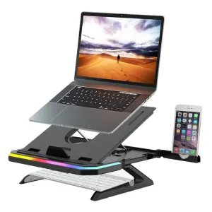 9001-RGB-BK Double-layer RGB Laptop Holder Heat Dissipation Lifting Stand 9-level Lifting Adjustable Foldable Vertical Elevating Aluminum Alloy Base