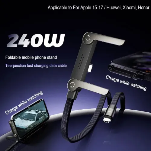 240W Type-C to Type-C Foldable Bracket Cable Fast Charging Data Transmission Copper Core Line 1M/1.5M/2M Long for iPhone 17 17Pro 16 Pro Max 15 for Xiaomi 17pro for SAMSUNG for OPPO for VIVO
