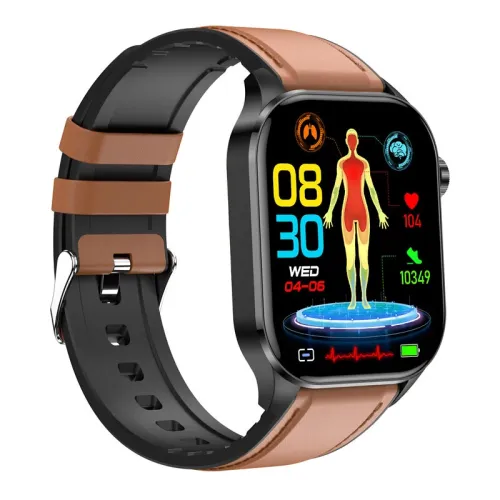 ET580 2.04 inch AMOLED HD Screen Blood Composition Measurement ECG Electrocardiogram bluetooth Call Heart Rate Blood Pressure SpO2 Monitor ECG Non-invasive Blood Glucose Multi-sport Modes Music Playback IP68 Waterproof Smart Watch