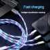 3 in 1 Glowing Cable LED Light USB to Type-C/Micro/iP Cable Fast Charging 1M Long for iPhone 14 Pro for iPad Pro for Huawei P50 for ViVo Y70s for Xiaomi Mi 13