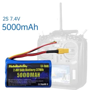 HelloRadioSky 7.4V 5000mAh 2S Li-ion Battery XT30 Plug for V14 Radio Transmitter