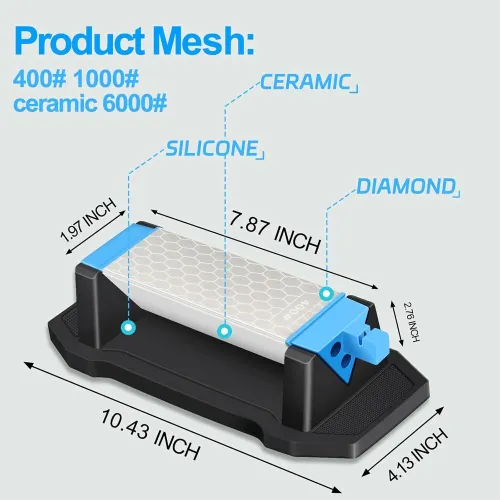 DMD 3 Side Diamond Sharpening Stone Whetstone 400/1000/6000 Grit for Knife and Tool Sharpening with Non-Slip Base