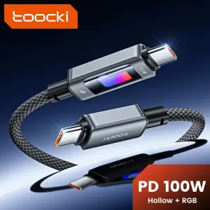 Toocki TX112C2 PD100W Type-C to Type-C Hollow Design Cable with Dynamic RGB Light Fast Charging Data Transmission Tinned Copper Core Line 1M/2M Long for iPhone 17 17Pro 16 Pro Max 15 for Xiaomi 17pro for Huawei Mate XTs for OPPO for VIVO