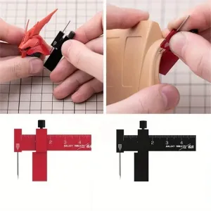 Isometric Parallel Marker Adjustable T-square Mini Carving Ruler Aluminum Alloy SKH-51 Steel Needle for Precision Model Marking Red/Black
