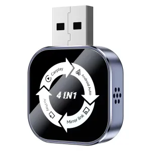 LAESD Q1AS 4-in-1 Wireless CarPlay/Android Auto/Mirror Link/AirPIay Adapter USB Plug and Play Screen Mirroring Smart Box