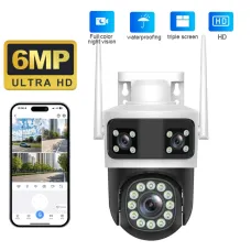 Guudgo 6MP Ultra HD WIFI IP Camera Triple Lens Full Color Night Vision Waterproof 355 Pan Tilt Two Way Audio Mobile App Control Outdoor Security Camera