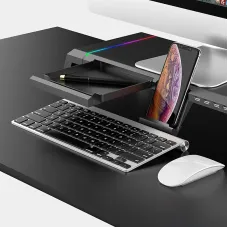 ICE COOREL T1 Multifunctional Monitor Riser Stand with 3USB2.0+USB3.0 Expansion Ports / Storage Drawers / Phone Stand RGB Lights Foldable Design Computer Heighten Support Stand