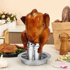 Stainless Steel Removable Chicken Roasting Rack Plate Grilled Chicken Rack Camping Outdoor Barbecue Tray Grilled Chicken Home Kitchen Fork Chicken Rack