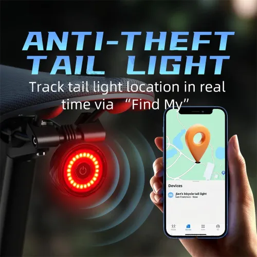CYCLAMT08 Smart Brake Anti-theft Taillight with Positioning IPX64 Waterproof Type-Charging Bike Rear Light for MTB Night Cycling Safety